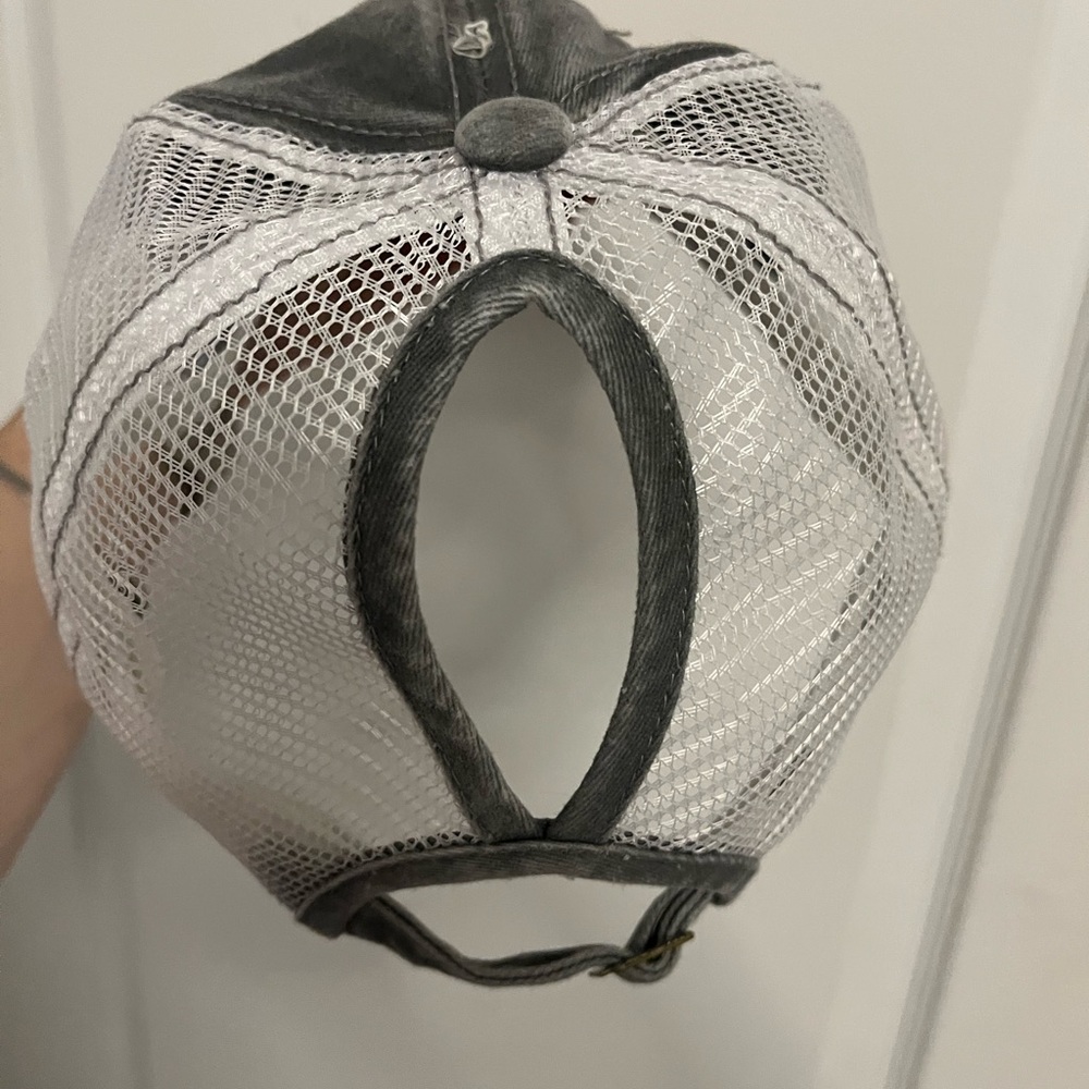 New without tags Ballcap Gray Distressed American Flag Patch with bun hole - Picture 6 of 12